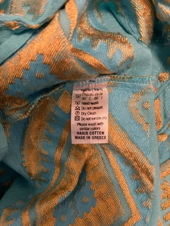 ✨ Haris Cotton Linen Skirt L Turquoise Gold Embroidered Greece Boho - Picture 7 of 9